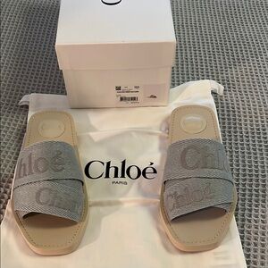Chloé Pearl Blue Slide Sandals, size 38